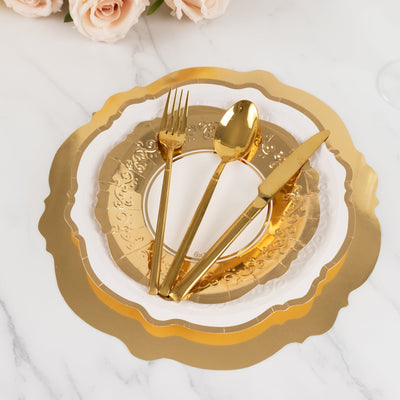 75 Pcs Paper Charger Plates with Gold Embossed Scalloped Rim White - Heavy Duty Disposable Dinner and Salad Plates