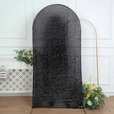 7ft Black Shimmer Tinsel Spandex Chiara Backdrop Stand Cover For Fitted Round Top Wedding Arch - Backdrops