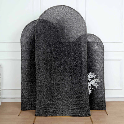 7ft Black Shimmer Tinsel Spandex Chiara Backdrop Stand Cover For Fitted Round Top Wedding Arch - Backdrops