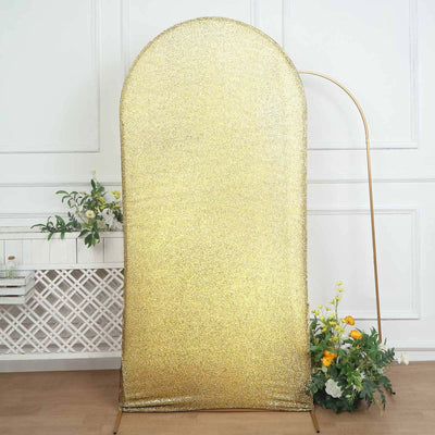 7ft Champagne Shimmer Tinsel Spandex Chiara Backdrop Stand Cover For Fitted Round Top Wedding Arch - Backdrops