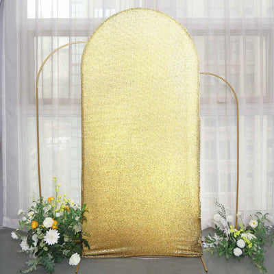 7ft Champagne Shimmer Tinsel Spandex Chiara Backdrop Stand Cover For Fitted Round Top Wedding Arch - Backdrops