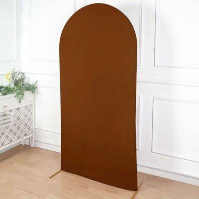 7ft Cinnamon Brown Spandex Fitted Chiara Backdrop Stand Cover For Round Top Wedding Arch - Backdrops