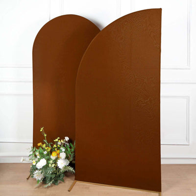 7ft Cinnamon Brown Spandex Half Moon Chiara Backdrop Stand Cover Custom Fitted Wedding Arch Cover - Backdrops