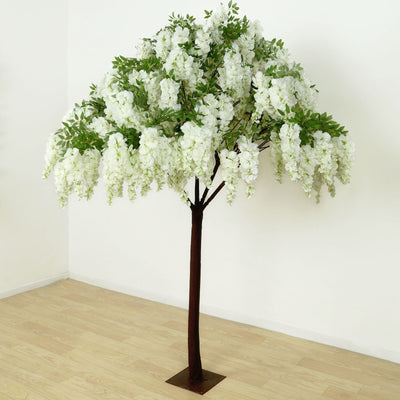 7ft Freestanding White Wisteria Artificial Tree â€“ Cascading Silk Flower Display for Weddings & Events - Centerpieces