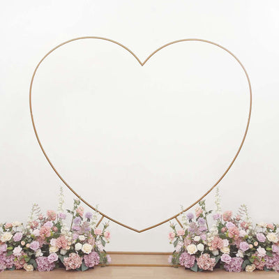 7ft Heavy Duty Gold Metal Heart Shape Photo Backdrop Stand Wedding Arch Floral Balloon Frame with Sturdy Rectangular
