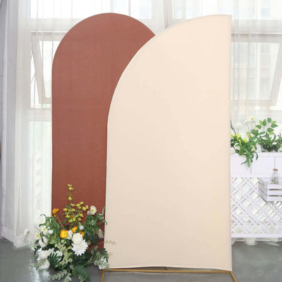 7ft Matte Beige Spandex Half Moon Chiara Backdrop Stand Cover Custom Fitted Wedding Arch Cover - Backdrops