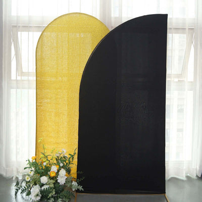 7ft Matte Black Spandex Half Moon Chiara Backdrop Stand Cover Custom Fitted Wedding Arch Cover - Backdrops