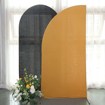 7ft Matte Gold Spandex Half Moon Chiara Backdrop Stand Cover Custom Fitted Wedding Arch Cover - Backdrops