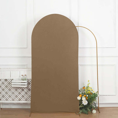 7ft Matte Taupe Spandex Fitted Chiara Backdrop Stand Cover For Round Top Wedding Arch - Backdrops