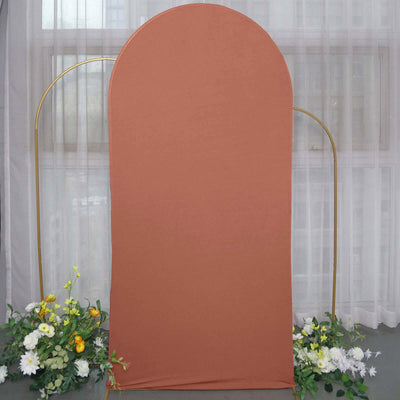 7ft Matte Terracotta (Rust) Spandex Fitted Chiara Backdrop Stand Cover For Round Top Wedding Arch - Backdrops