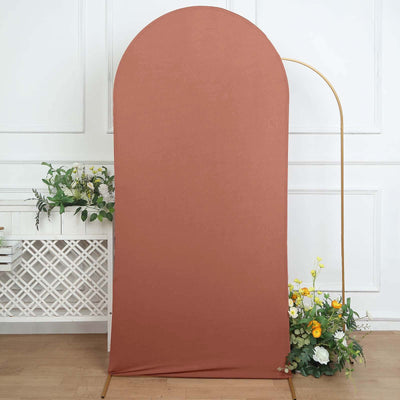 7ft Matte Terracotta (Rust) Spandex Fitted Chiara Backdrop Stand Cover For Round Top Wedding Arch - Backdrops