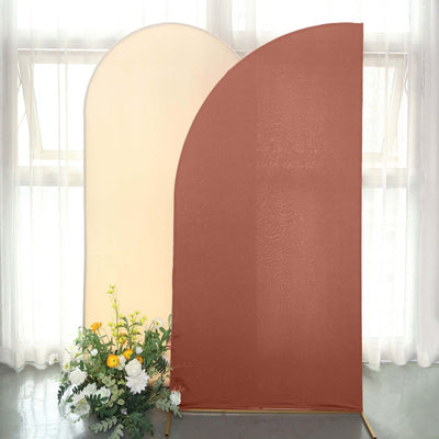7ft Matte Terracotta (Rust) Spandex Half Moon Chiara Backdrop Stand Cover Custom Fitted Wedding Arch Cover - Backdrops