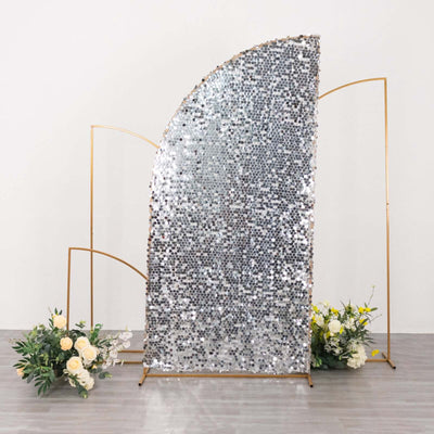 7ft Silver Double Sided Big Payette Sequin Chiara Wedding Arch Cover For Half Moon Backdrop Stand - Backdrops