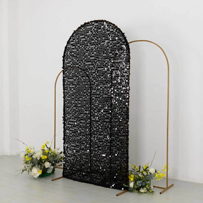 7ft Sparkly Black Big Payette Sequin Fitted Wedding Arch Cover for Round Top Chiara Backdrop Stand - Backdrops