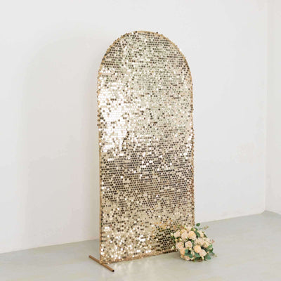 7ft Sparkly Champagne Big Payette Sequin Fitted Wedding Arch Cover for Round Top Chiara Backdrop Stand - Backdrops
