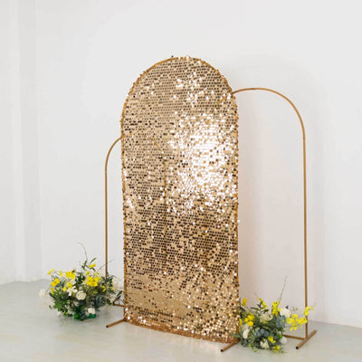 7ft Sparkly Gold Big Payette Sequin Fitted Wedding Arch Cover for Round Top Chiara Backdrop Stand - Backdrops