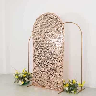 7ft Sparkly Rose Gold Big Payette Sequin Fitted Wedding Arch Cover for Round Top Chiara Backdrop Stand - Backdrops