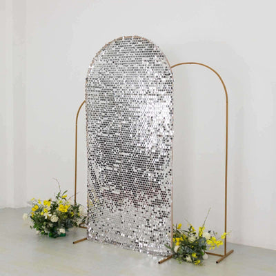 7ft Sparkly Silver Big Payette Sequin Fitted Wedding Arch Cover for Round Top Chiara Backdrop Stand - Backdrops