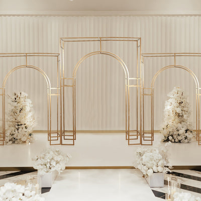 7ft Wedding Arch Rectangular Backdrop Stand â€“ Arc de Triomphe Style 3D Heavy Duty Gold Metal Frame for Balloon &