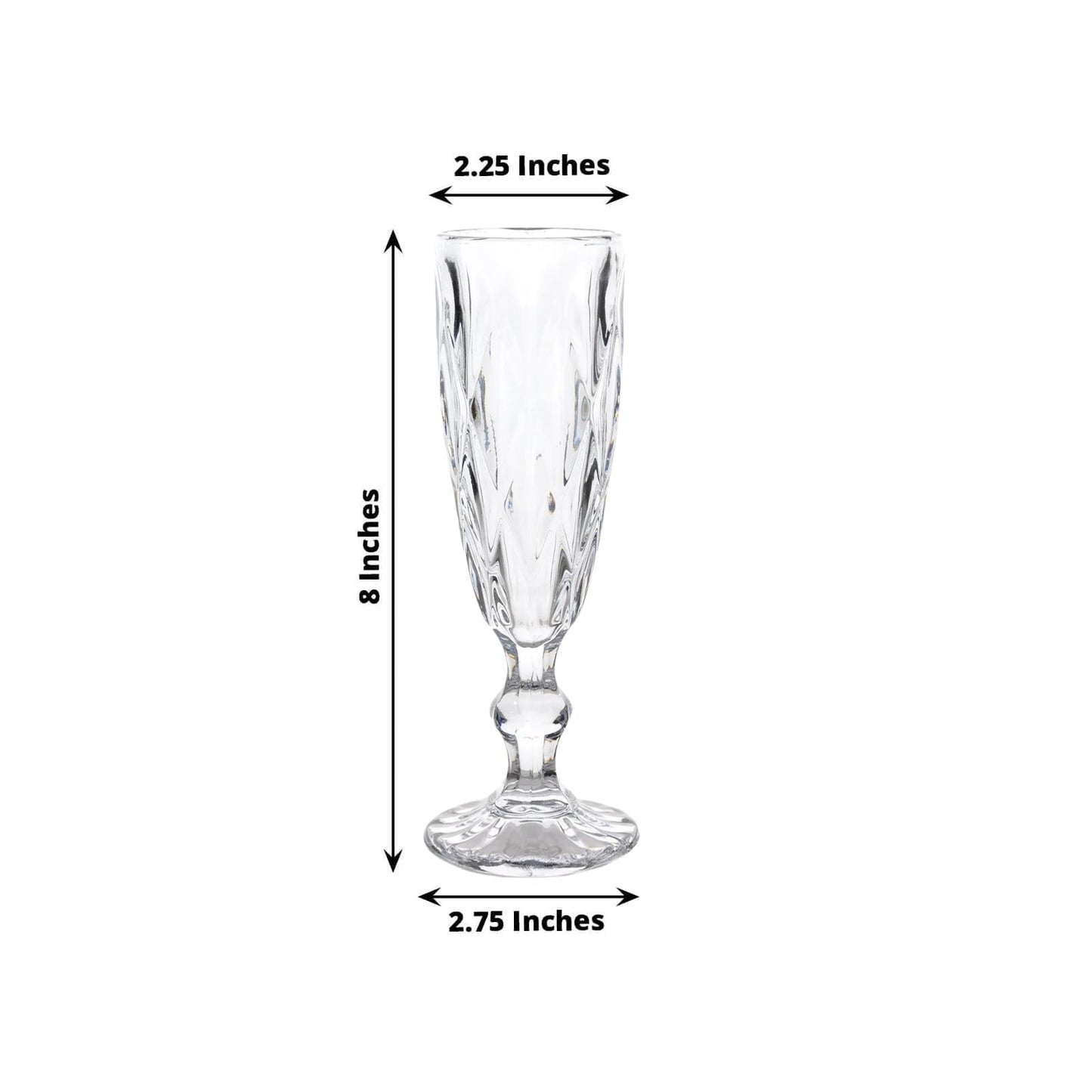 6-Pack Champagne Flute Glasses Clear Textured Crystal Cut Design - Chic Wine Goblets for Parties & Events 6oz 8"