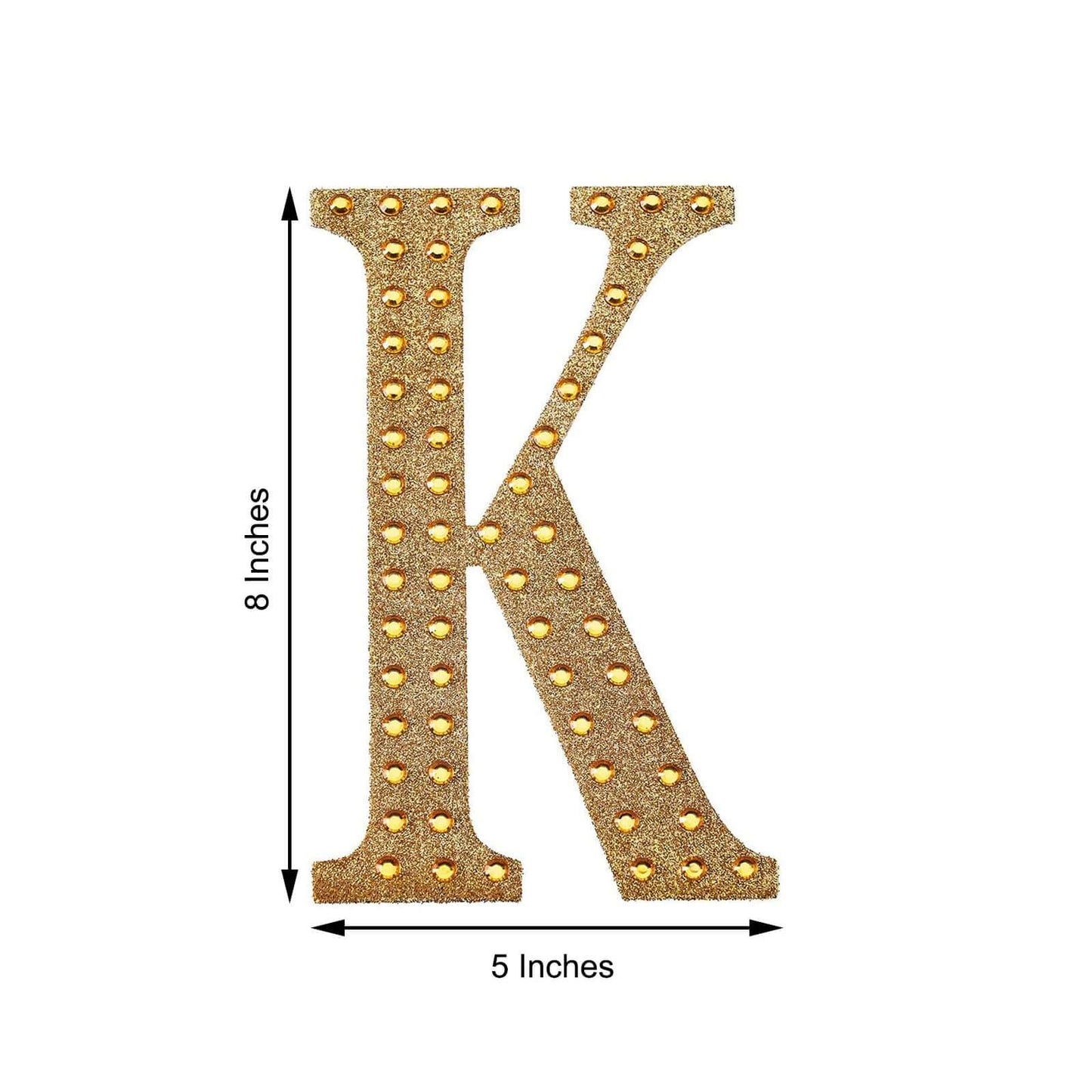 Decorative Rhinestone Alphabet "K" Letter Stickers, Glitter Adhesive Craft Letters Gold DIY Sparkle Embellishments 8"