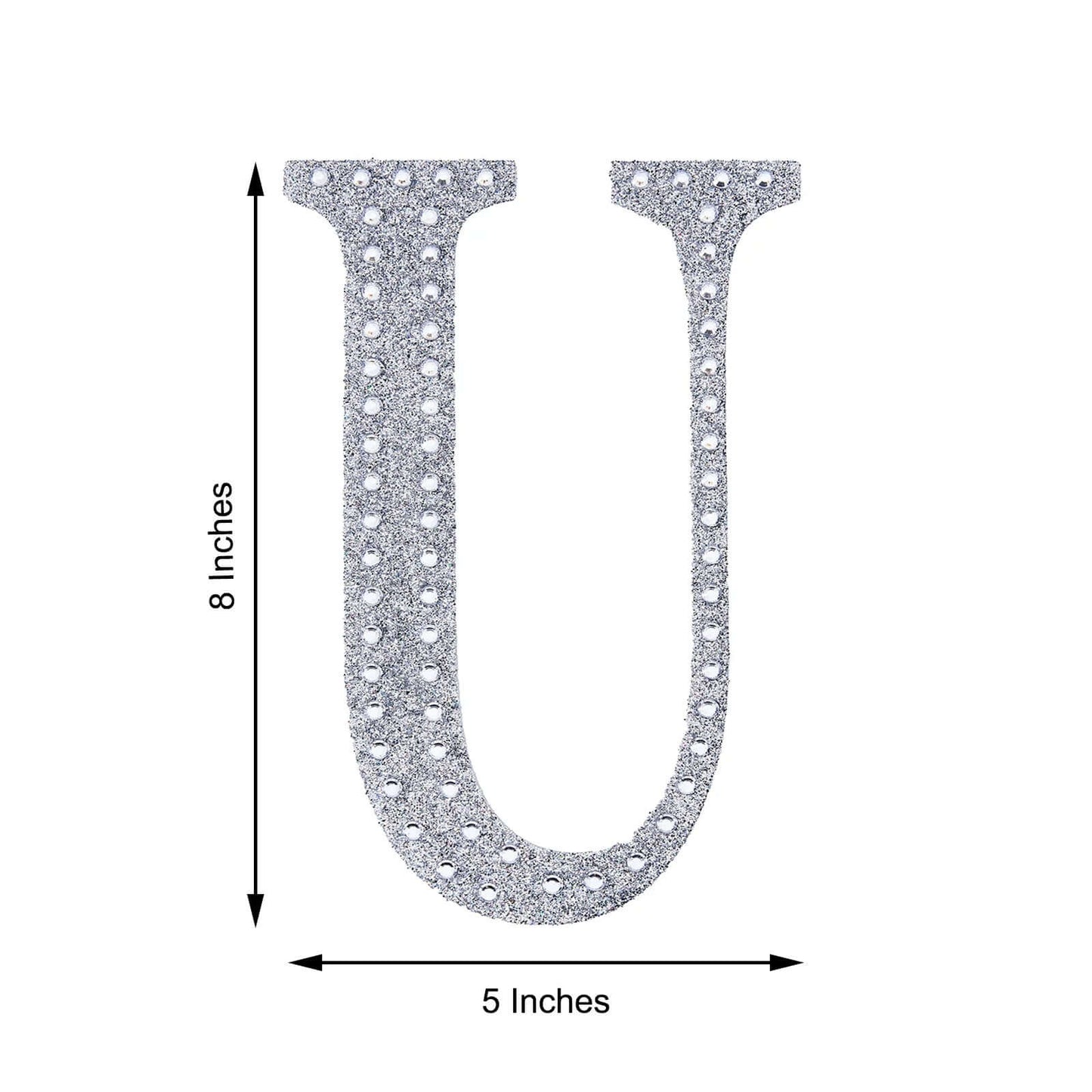 Decorative Rhinestone Alphabet "U" Letter Stickers, Glitter Adhesive Craft Letters Silver DIY Sparkle Embellishments 8"