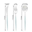 24-Pack Plastic Flatware Set in Silver with Light Blue Handle - Heavy Duty Disposable Modern Silverware 8"