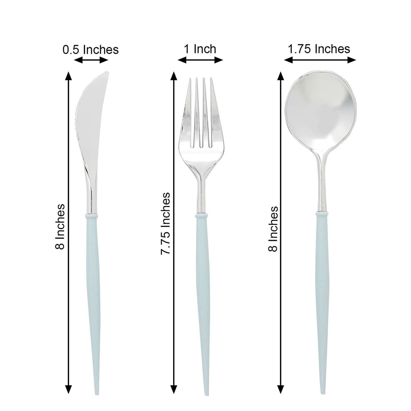 24-Pack Plastic Flatware Set in Silver with Light Blue Handle - Heavy Duty Disposable Modern Silverware 8"