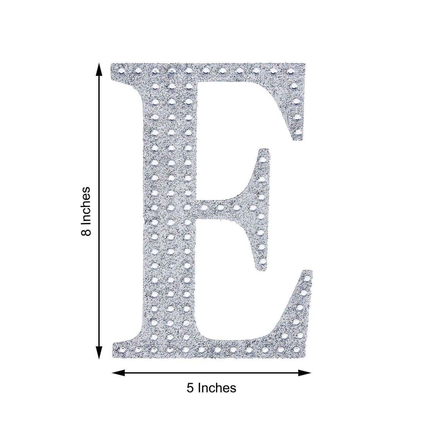 Decorative Rhinestone Alphabet "E" Letter Stickers, Glitter Adhesive Craft Letters Silver DIY Sparkle Embellishments 8"