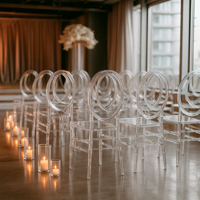 8-Pack Acrylic Stackable Ghost Chairs in Phoenix Chiavari Style Transparent Resin with Oval Back Clear â€“ Sleek