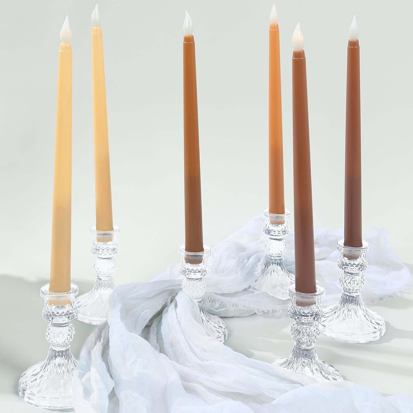 8-Pack LED Flickering Lighting Mixed Natural - Flameless Battery Operated Taper Candles 11"