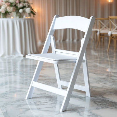 8-Pack Resin Chairs with Vinyl Padded Seat for Folding Use White â€“ Stylish Design for Indoor or Outdoor Weddings &