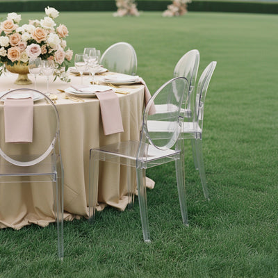 8 Pack Stackable Clear Acrylic Ghost Banquet Chairs with Oval Back Fully Assembled Armless Event Accent Chair