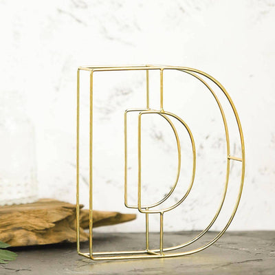 8" Tall Gold Freestanding 3D Decorative Wire Letter, Wedding Centerpiece - D