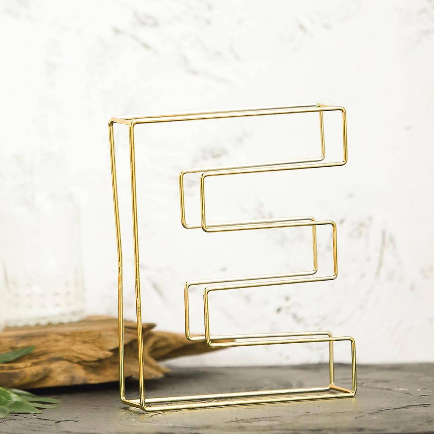 8" Tall Gold Freestanding 3D Decorative Wire Letter, Wedding Centerpiece - E
