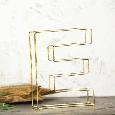 8" Tall Gold Freestanding 3D Decorative Wire Letter, Wedding Centerpiece - E