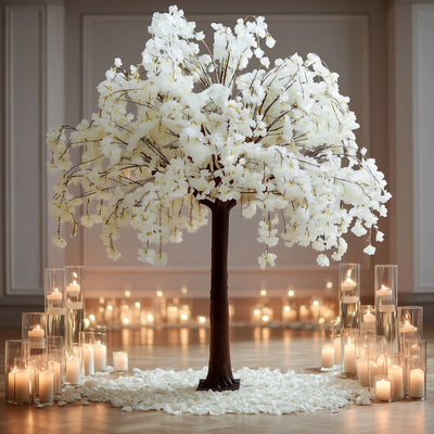 8ft Artificial Cherry Blossom Tree White â€“ Silk Sakura Wishing Tree with Sturdy Metal Base & Realistic Fiberglass