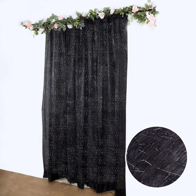 8ft Black Metallic Fringe Shag Event Drapery Panel Shimmery Tinsel Polyester Divider Backdrop Curtain - Backdrops