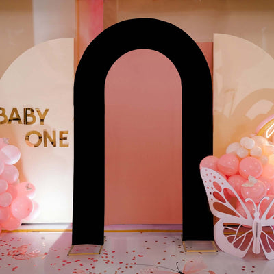 8ft Black Spandex Fitted Open Arch Wedding Arch Cover Double-Sided U-Shaped Backdrop Slipcover - Backdrops