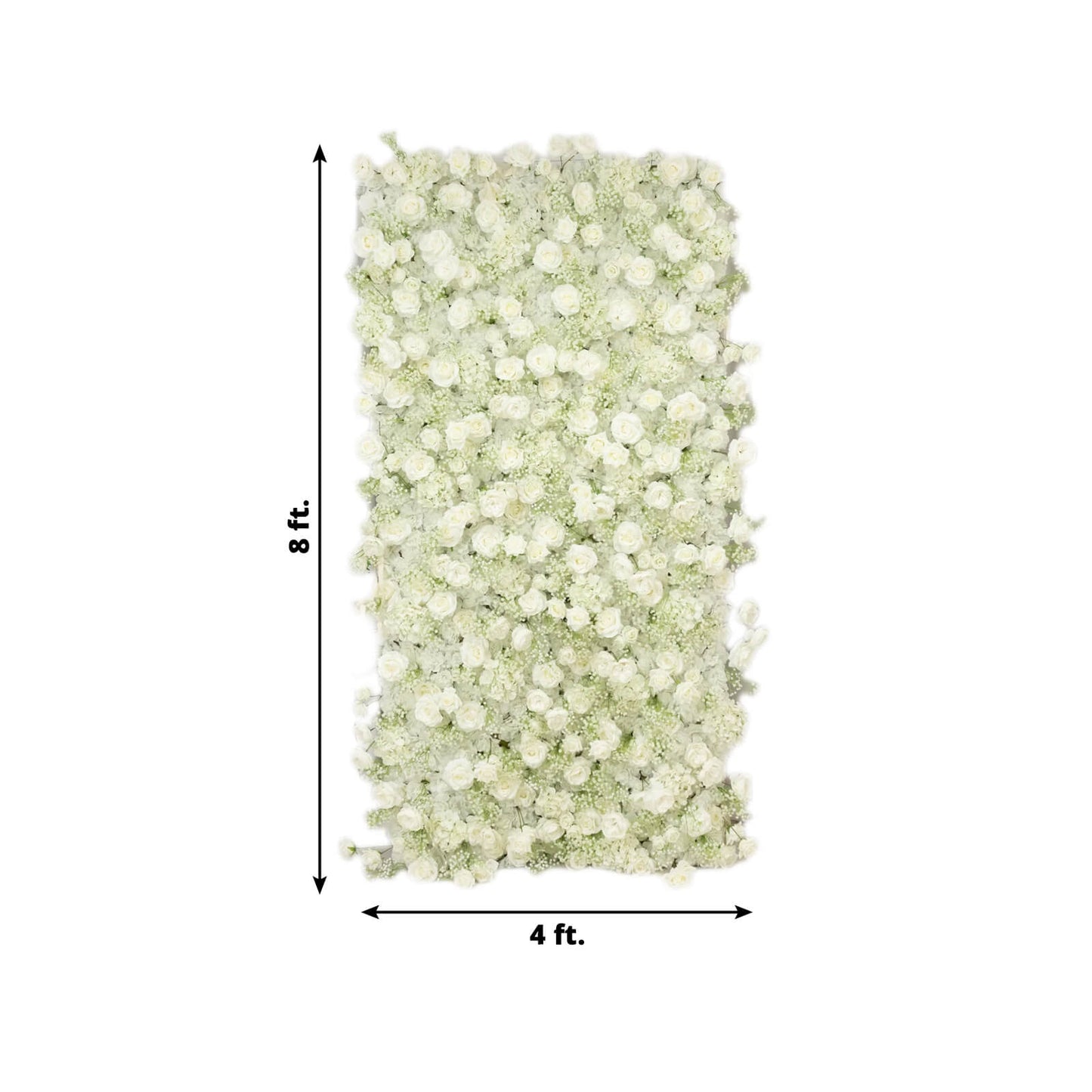 8ftx4ft Roll Up Artificial Flower Wall Panel Backdrop with White Silk Roses & Baby's Breath