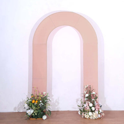 8ft Dusty Rose Spandex Fitted Open Arch Wedding Arch Cover Double-Sided U-Shaped Backdrop Slipcover - Backdrops