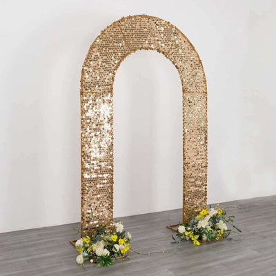 8ft Gold Big Payette Sequin Open Arch Wedding Arch Cover Sparkly U-Shaped Fitted Backdrop Slipcover - Backdrops