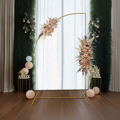 8ft Gold Metal Half Moon Floral Frame Wedding Arbor Stand Chiara Backdrop Display Arch - Backdrops