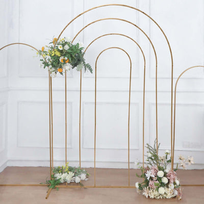 8ft Gold Metal Multi-Layered Round Top Wedding Arch Rainbow Floral Frame Chiara Backdrop Stand - Backdrops