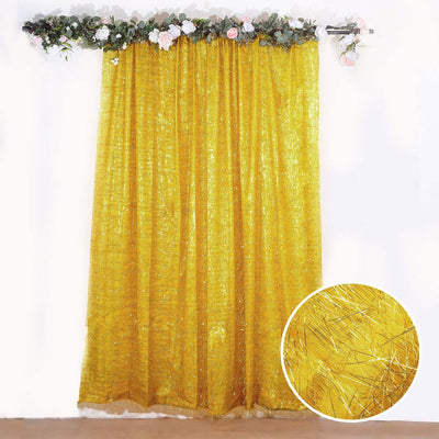 8ft Gold Metallic Fringe Shag Event Drapery Panel Shimmery Tinsel Polyester Divider Backdrop Curtain - Backdrops