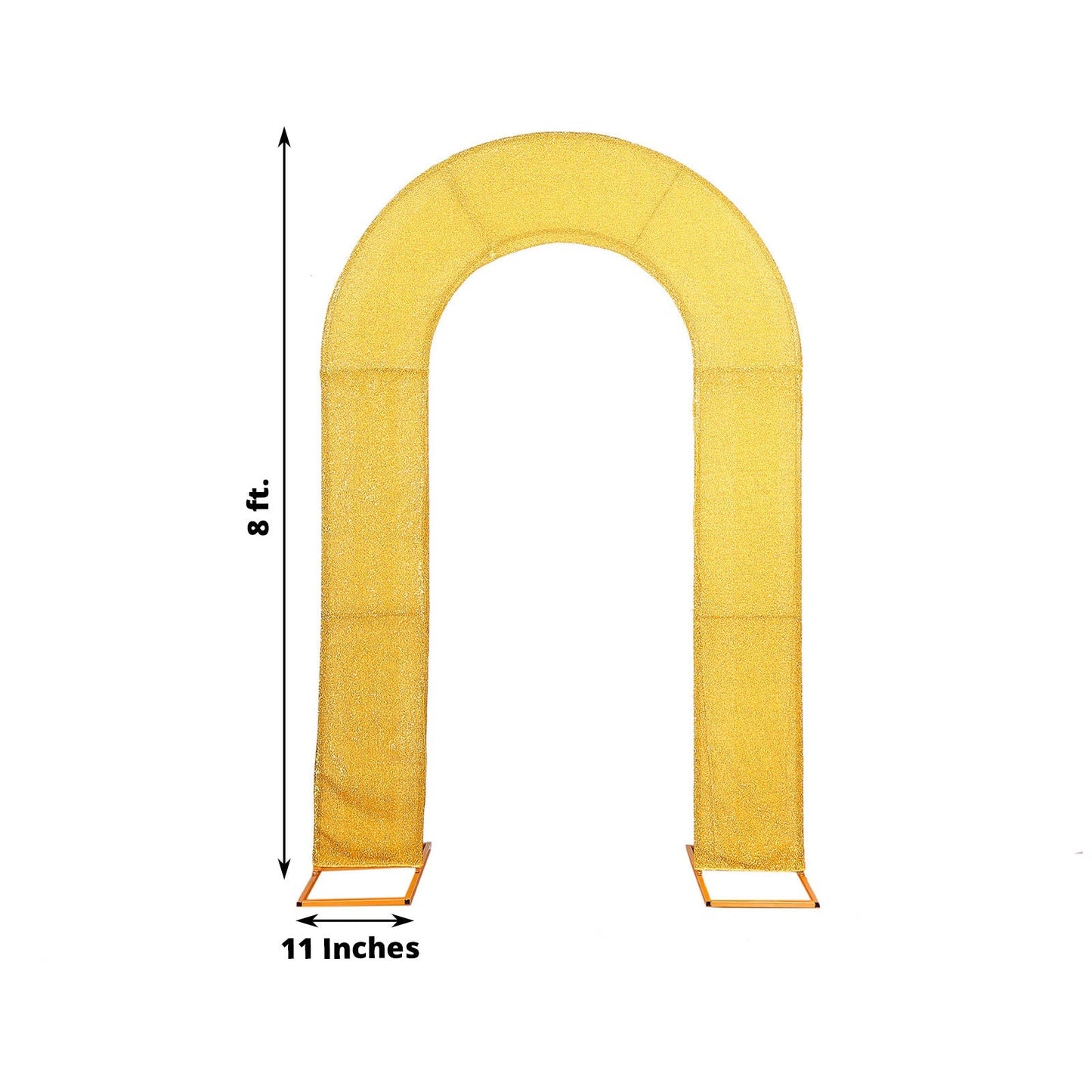 8ft Gold Spandex Fitted U-Shaped Wedding Arch Cover With Shimmer Tinsel Finish, Double-Sided Open Arch Backdrop Slipcover