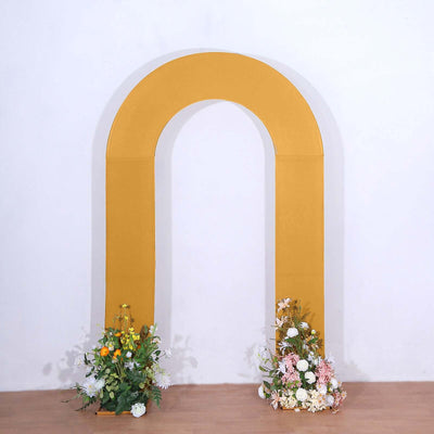 8ft Gold Spandex Fitted Open Arch Wedding Arch Cover Double-Sided U-Shaped Backdrop Slipcover - Backdrops