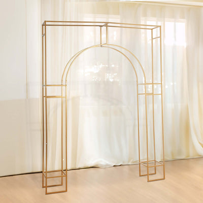 8ft Heavy Duty Gold Metal Rectangular Wedding Arch in Arc de Triomphe Style 3D Floral Balloon Frame Backdrop Stand