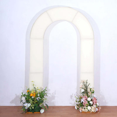 8ft Ivory Spandex Fitted Open Arch Wedding Arch Cover Double-Sided U-Shaped Backdrop Slipcover - Backdrops