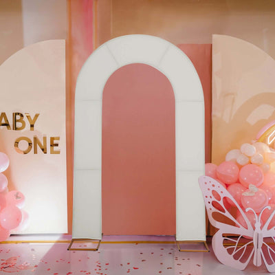 8ft Ivory Spandex Fitted Open Arch Wedding Arch Cover Double-Sided U-Shaped Backdrop Slipcover - Backdrops